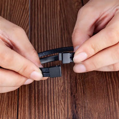 Simple Style Men's Black Genuine Leather Bracelet Classic Bangles