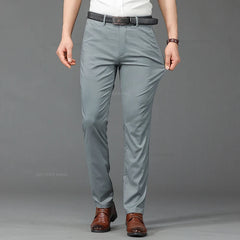 Men Casual Pants Ultra-thin Straight Solid Color Trousers