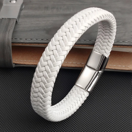 Fashion Simple White Leather Braid Bracelet Bangle