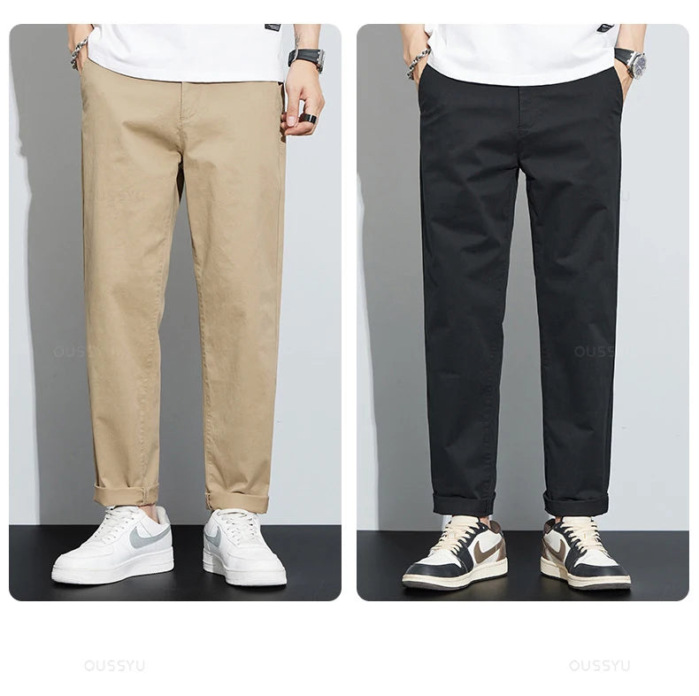 Ankle-Length Casual Pants Thin Business Straight Solid Color Trousers Plus Size