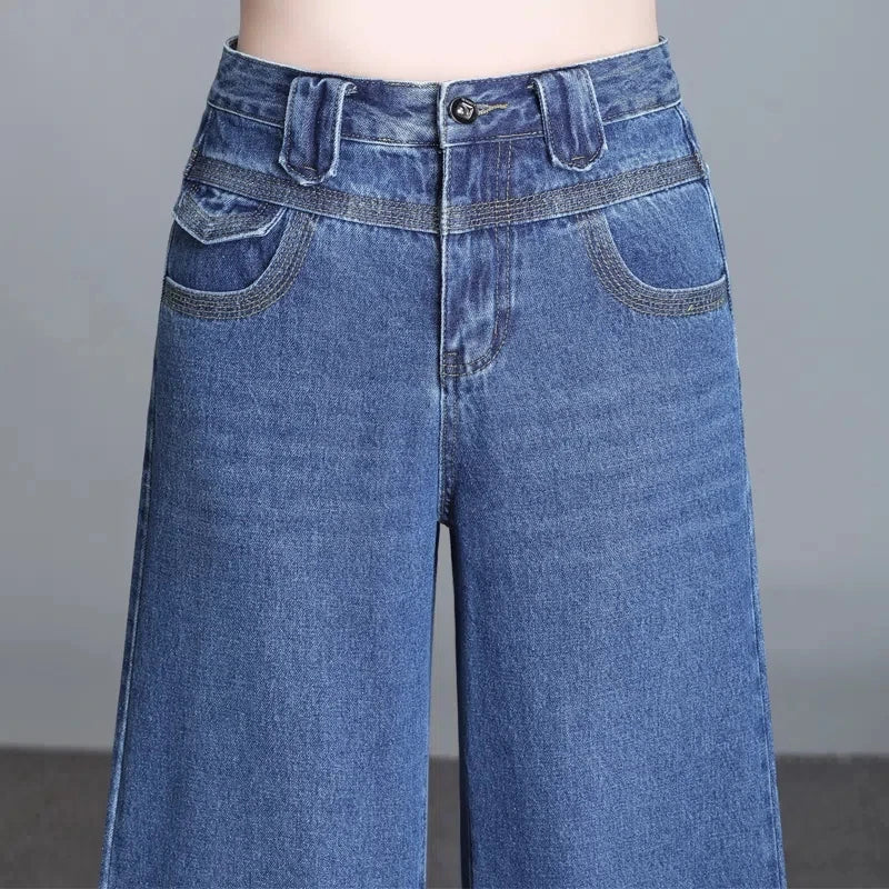 Office Lady Pocket Baggy Jeans Fashion Oversize 80kg Wide Leg Pants