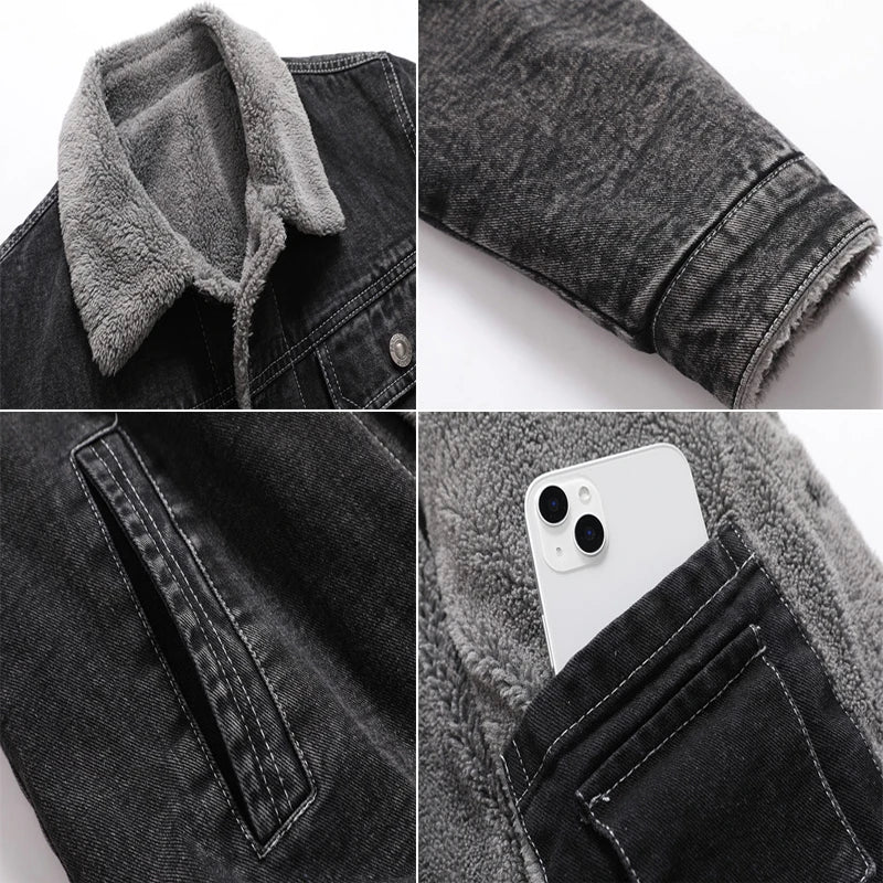 Men's Denim Jackets Man Casual Fleece Warm Windbreaker Fashion