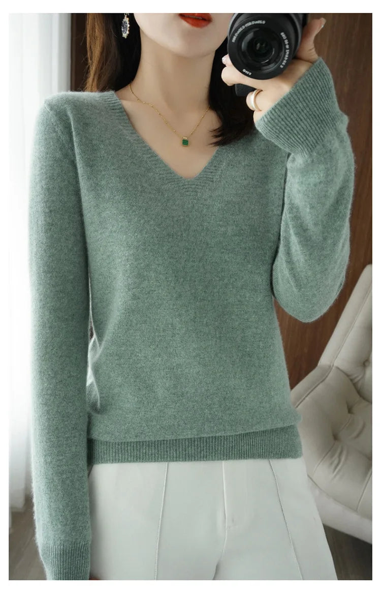 Women's Sweater Knitted Pullovers V-neck Slim Fit Jumpers Basic