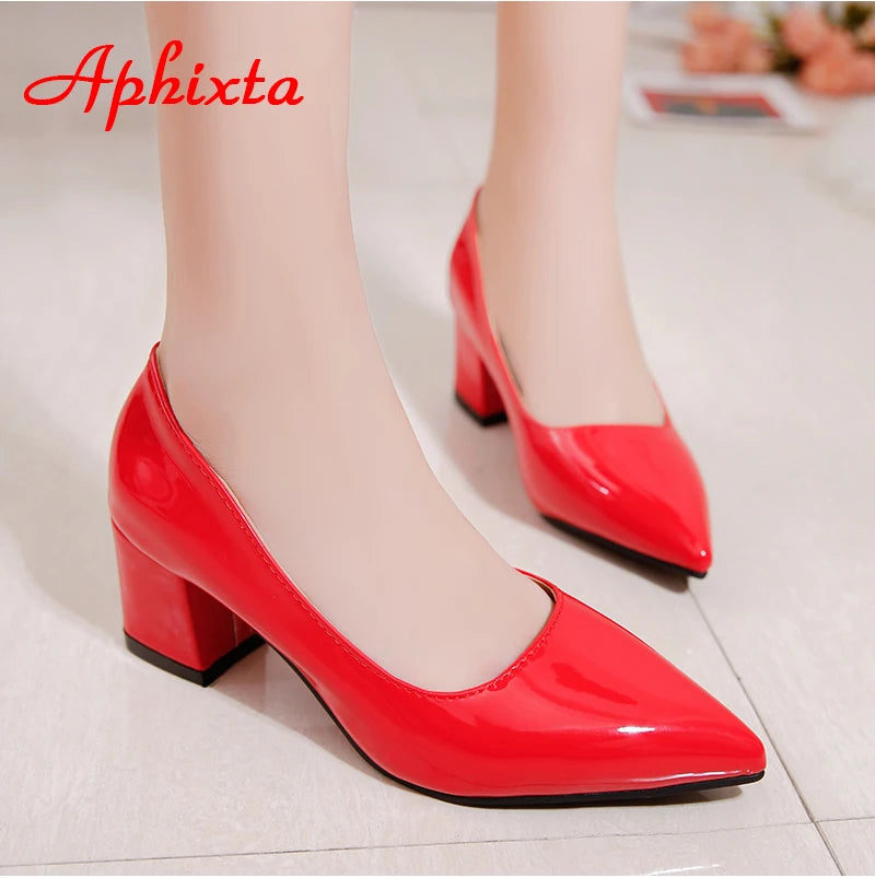 5cm Square Heels Patent Leather Red Pumps Shoes