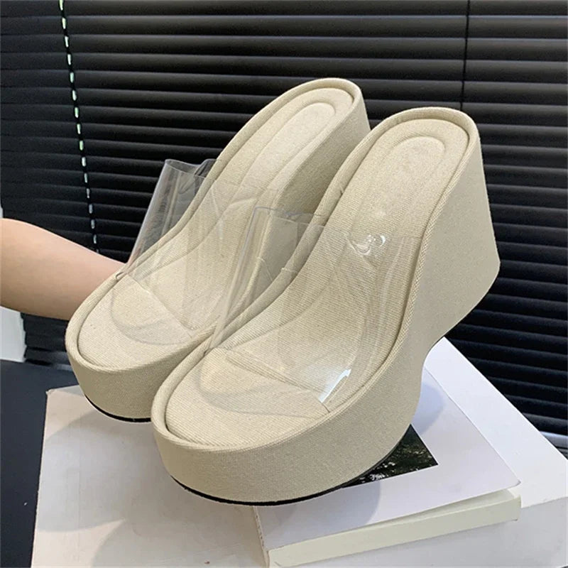 Summer Fashion PVC Transparent Slippers Solid Platform Wedges