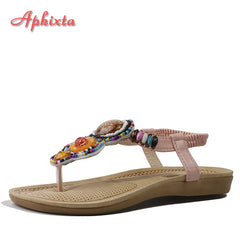 Summer Elastic Band Gladiator Sandals Women Flat Beach Shoes