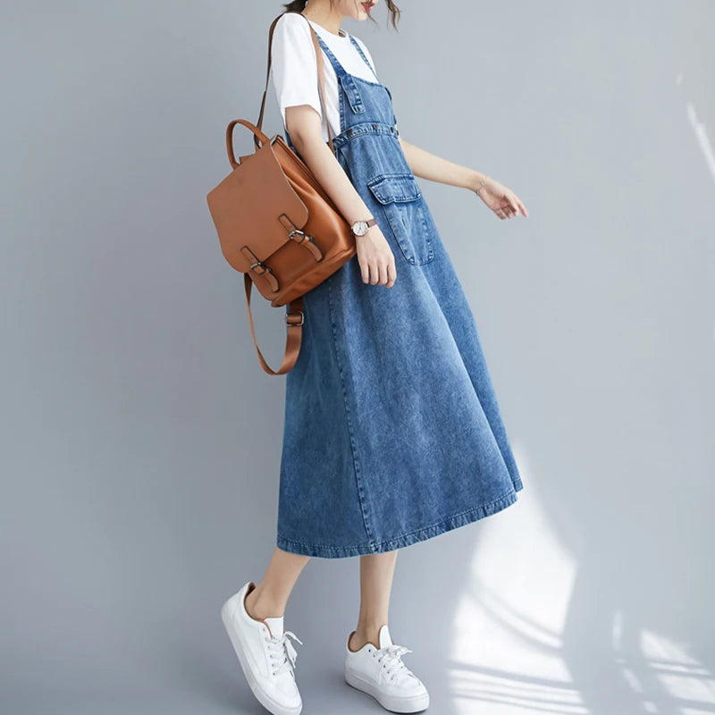 Overalls Spaghetti Straps Vintage Sleeveless Denim Dress