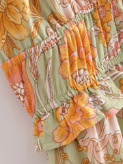 Bohemia Orange Floral Print Spaghetti Strap Dress