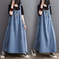 Denim Suspender Long Skirt Loose Casual Punk Vintage Style