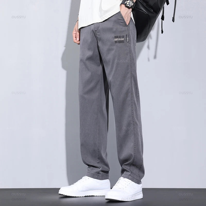 Clothing Pants Men Summer Thin Baggy Straight Elastic Waist Casual