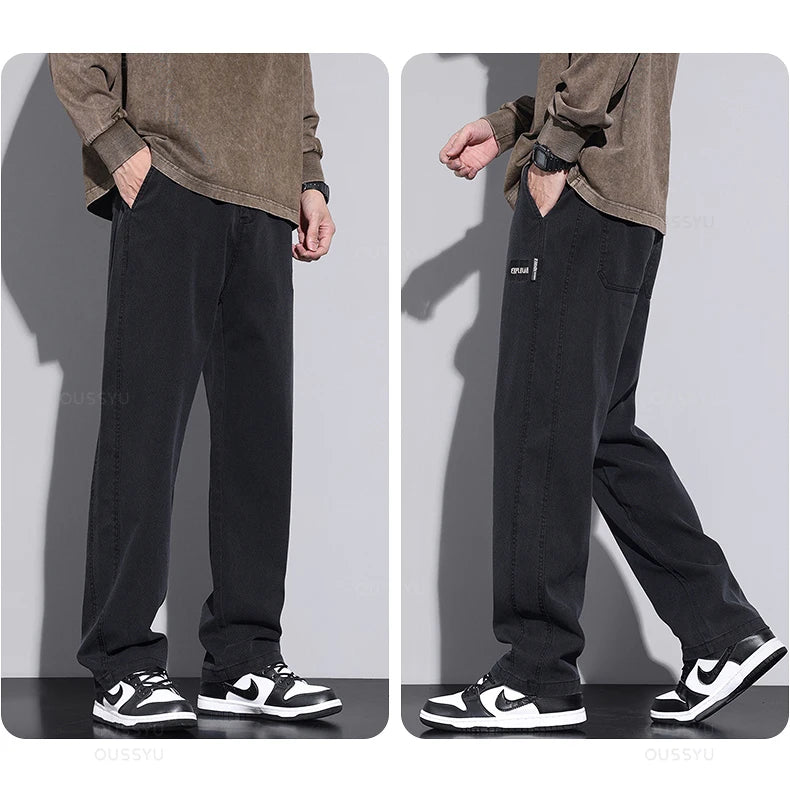 Elastic Waist Baggy Straight Thick Casual Wide Trousers Male Plus Size