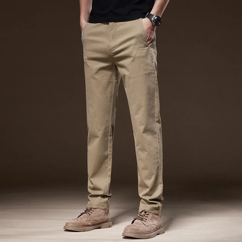 Business Casual Trousers Stretch Cotton Work Pants Formal Straight Pants