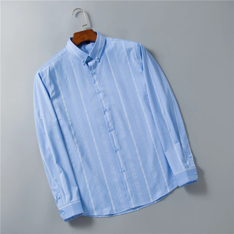 Men's Striped Long Sleeve Shirt Business Casual Loose Shirt