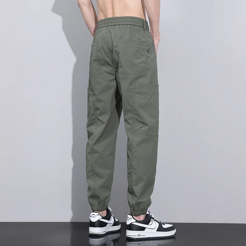 Men's Thin Ice Silk Casual Pants Elastic Waist Cargo Pants