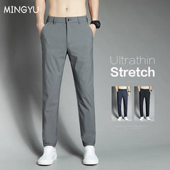 Brand Clothing Summer Stretch Casual Pants Men Thin Business Straight