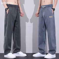 Jeans Men Thin Loose Pants Drawstring Elastic Waist Casual Trousers