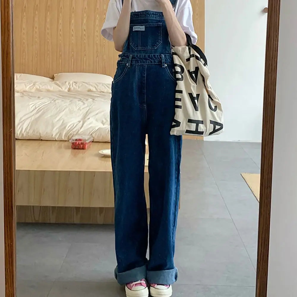 Vintage Straight Loose Denim Pants Women Overalls Fashion