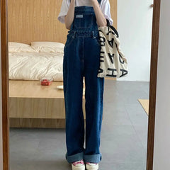 Vintage Straight Loose Denim Pants Women Overalls Fashion