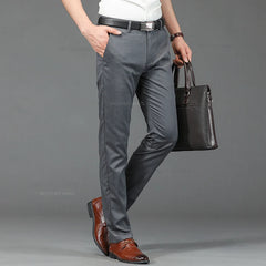 Men Casual Pants Ultra-thin Straight Solid Color Trousers