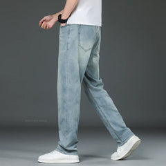 Summer Men's Thin Jeans Loose Straight Business Casual Trousers