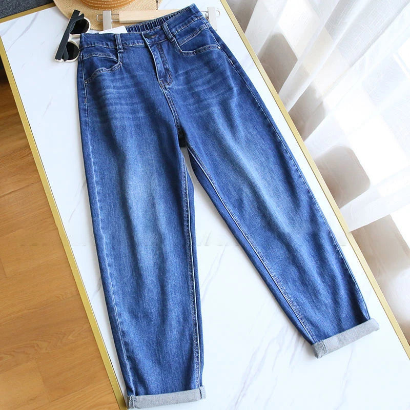 High Waist Harem Denim Pants Fashion Casual Elasticity Comfort Jeans