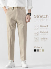 Summer Men's Ankle-Length Suit Pants Thin Business Straight Elastic Waist