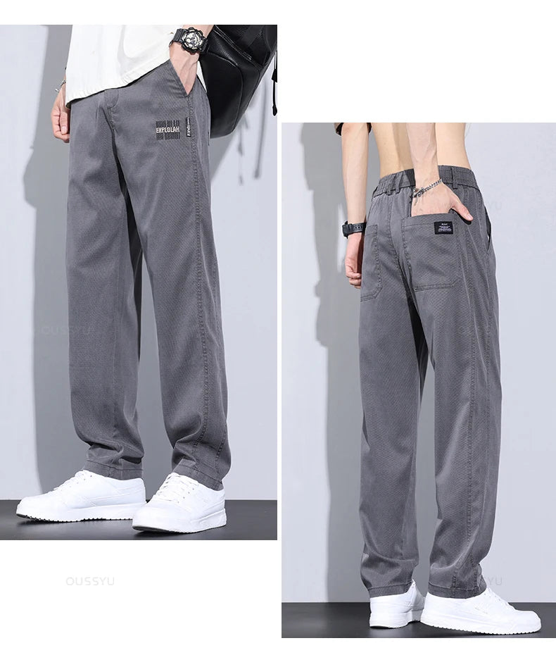 Clothing Pants Men Summer Thin Baggy Straight Elastic Waist Casual