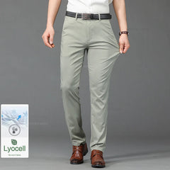 Men Casual Pants Ultra-thin Straight Solid Color Trousers