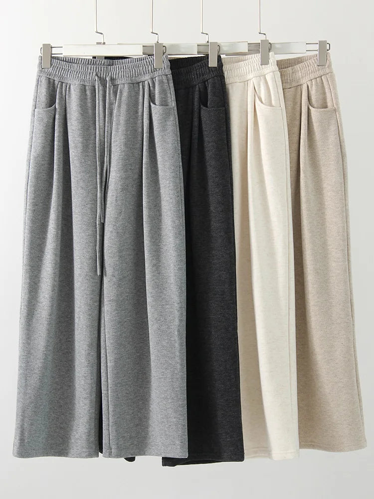 Loose Fleece Pants Women Wide Leg Thick Velvet Casual Trousers