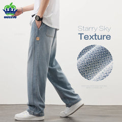 Starry Sky Texture Fabric Men's Jeans Loose Straight Denim Pants