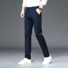 Casual Pants Men Solid Color Business Fashion Straight Slim Fit Trousers