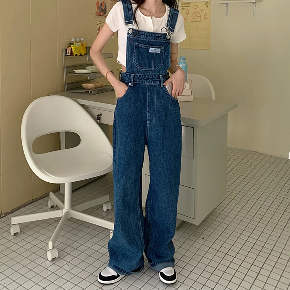 Vintage Straight Loose Denim Pants Women Overalls Fashion