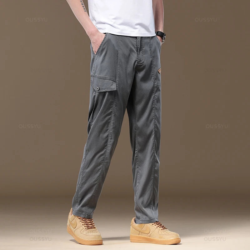 Men's Cargo Pants Thin Work Wear Elastic Waist Outdoors Jogger Casual Trousers