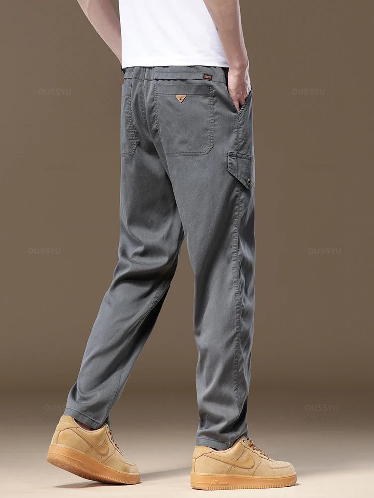 Men's Cargo Pants Solid Color Work Wear Elastic Waist Casual