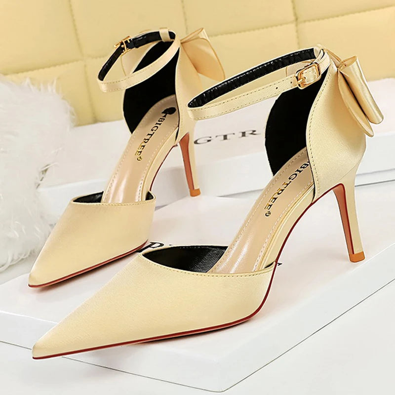 Shoes Bow Woman Pumps Silk High Heels Women