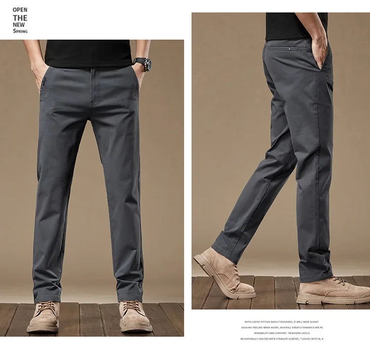 Business Casual Trousers Stretch Cotton Work Pants Formal Straight Pants