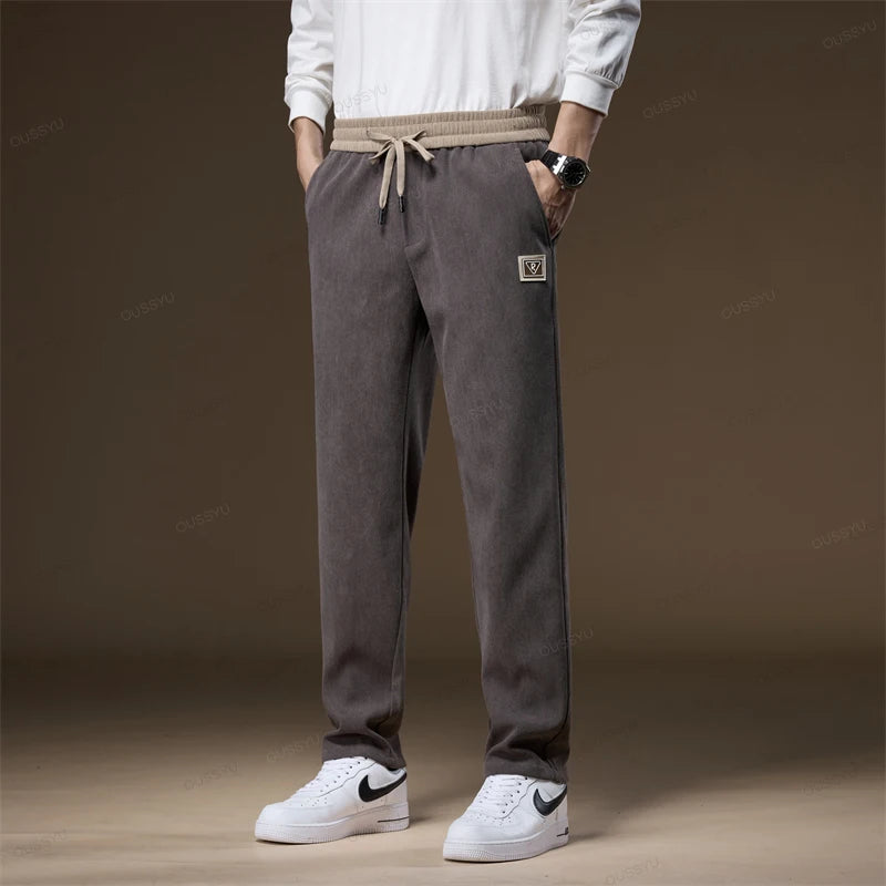 Corduroy Pants Men Elastic Waist Thick Outdoors Sports Jogging Business