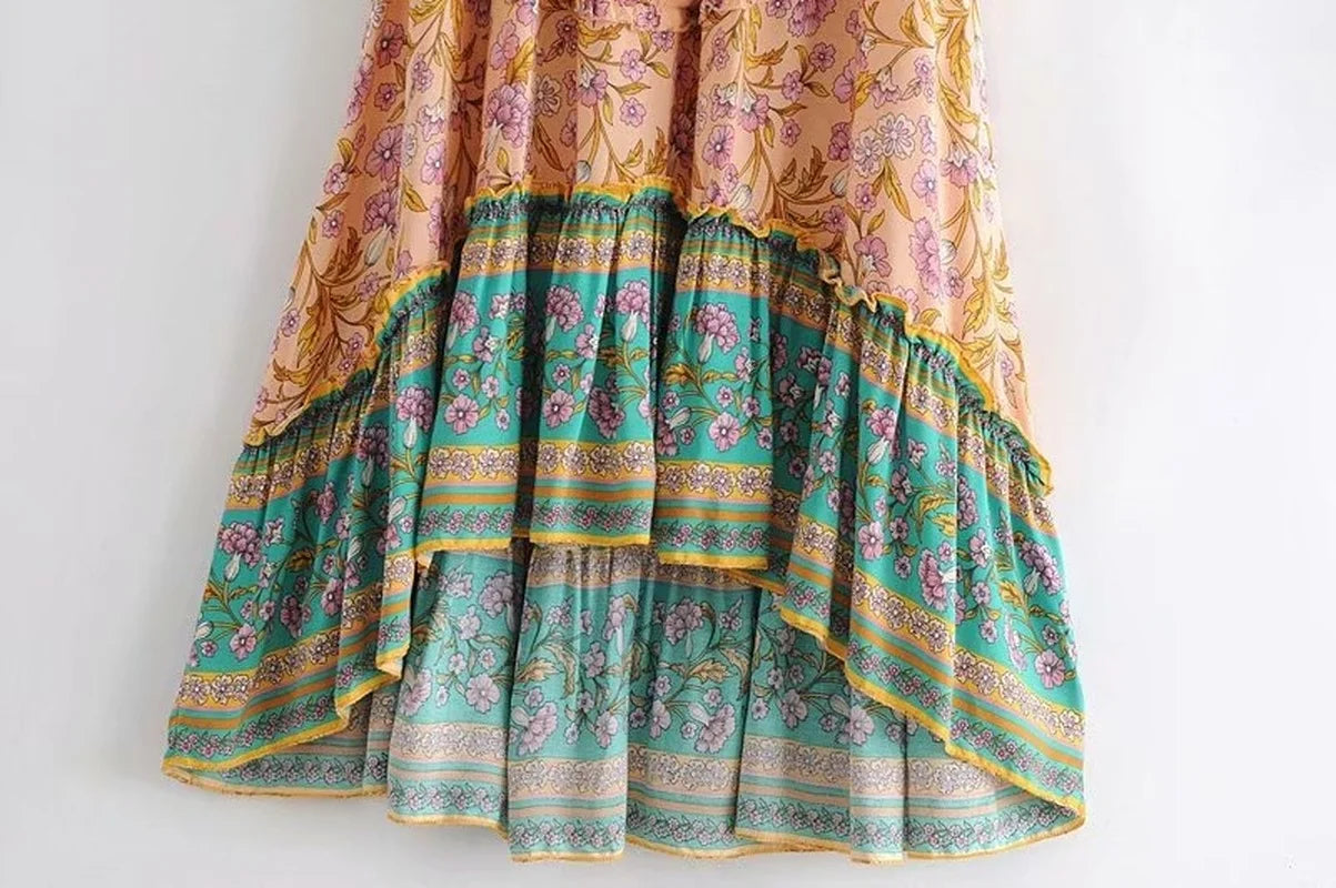 Boho Fashion Vintage  Bohemian Floral Peacock Print Skirt