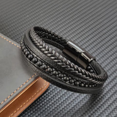 Multilayer Stainless Steel Insert Bracelet Beads Leather Bracelets