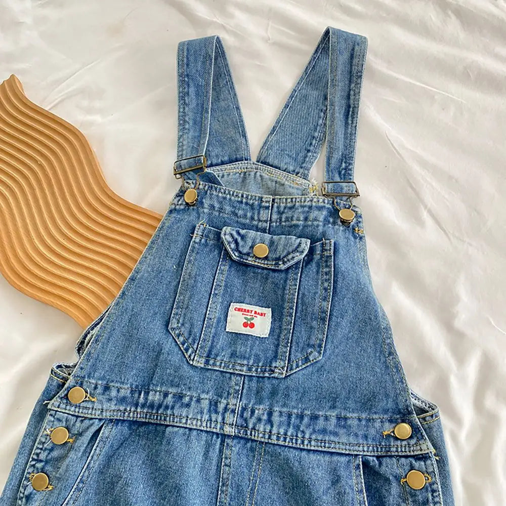 Retro Blue Strap Denim Pants Jeans Overalls Streetwear Casual