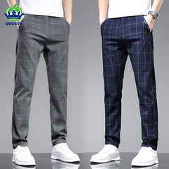 Plaid Work Stretch Pants Men Business Fashion Casual Pant Trousers