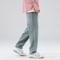 Classic Retro Stripes Men's Jeans Baggy Straight Denim Pants