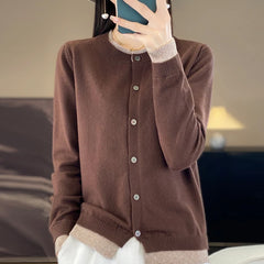 Knitted Cardigan Sweater O-neck Patchwork Style