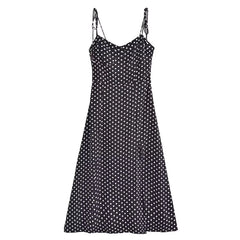 Polka Dot Print Corset Style Midi Dress Retro French Style