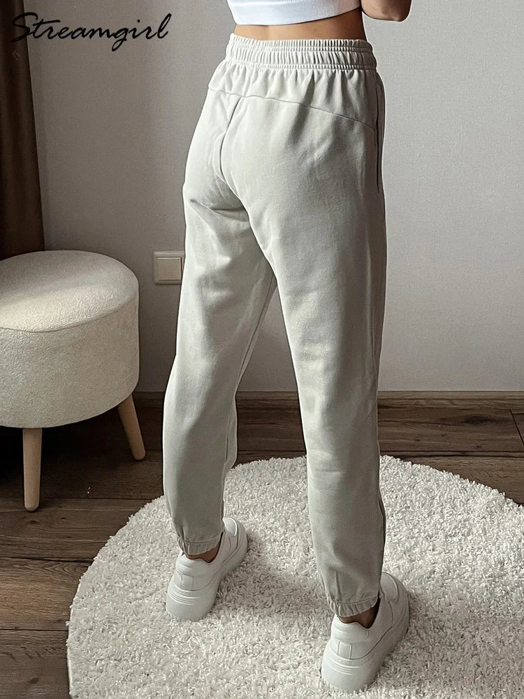 Cotton Sweatpants Women Straight Leg High Waist Streetwear