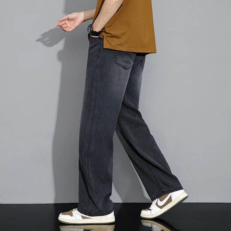 Men's Baggy Jeans Drawstring Elastic Waist Fashion Denim Wide-leg