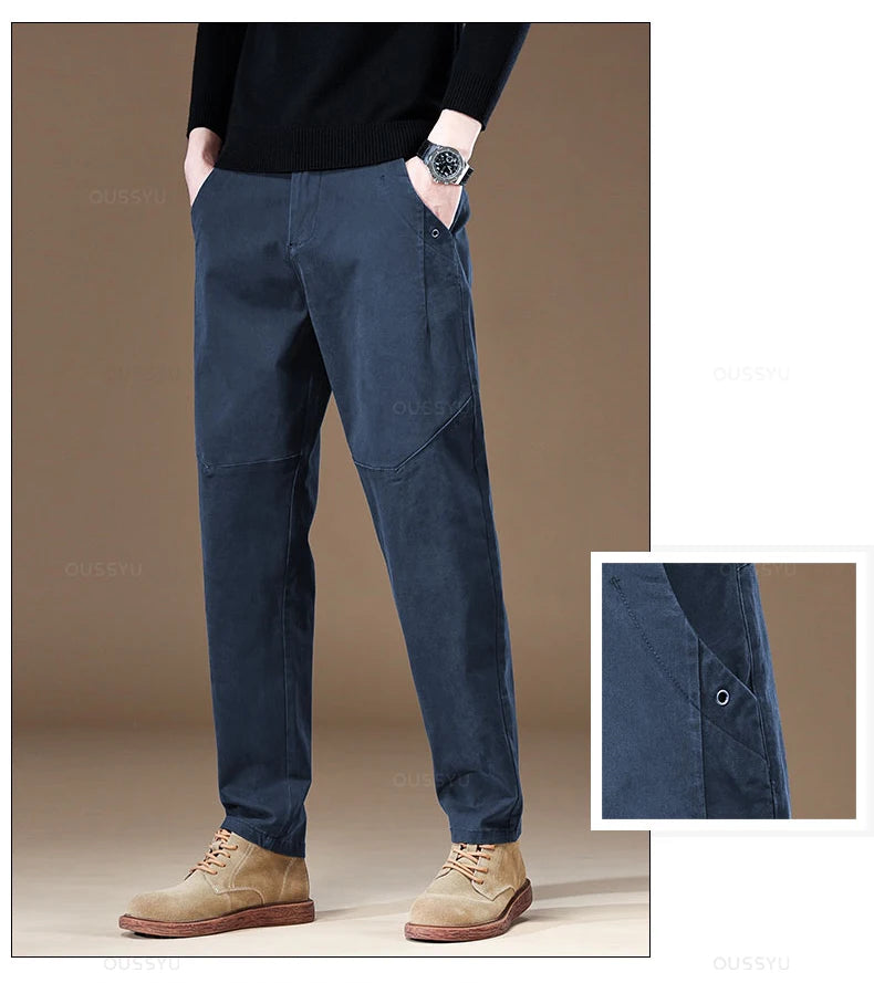 Men's Cargo Work Pants Cotton Thick Solid Color Wear Casual Trousers