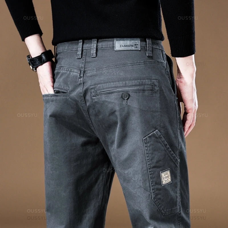 Cargo Pants Cotton Thick Solid Color Work Wear Casual Pant