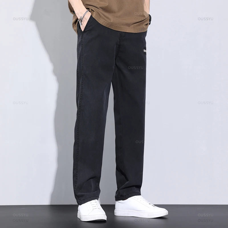 Clothing Pants Men Summer Thin Baggy Straight Elastic Waist Casual