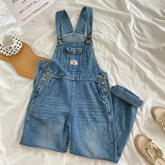 Retro Blue Strap Denim Pants Jeans Overalls Streetwear Casual